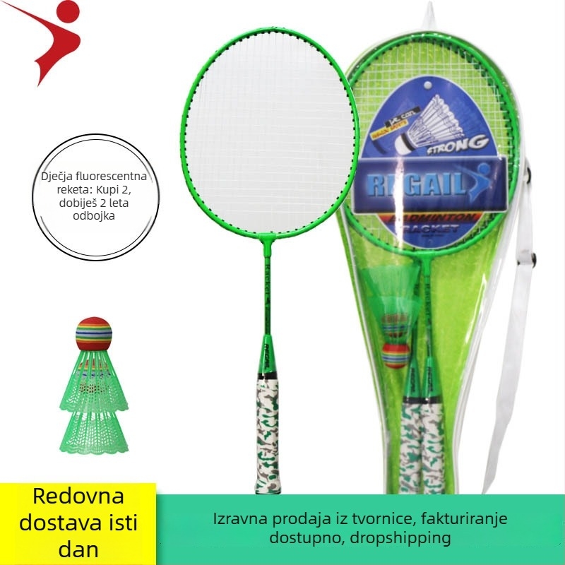 Set badminton za djecu: 2 reketa i 2 loptice, težina 95–100 g, okvir Ferroalloy, žica Nylon, debljina ručke G5