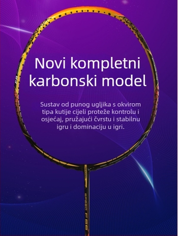 Raketa za badminton s okvirom od punog karbonskog vlakna, ultralak 75–79 g, debljina drške G-5, direktan udarac, najlonske strune