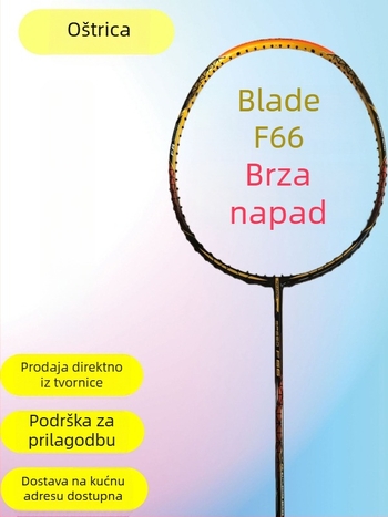 Raketa za badminton s okvirom od punog karbonskog vlakna, ultralak 75–79 g, debljina drške G-5, direktan udarac, najlonske strune