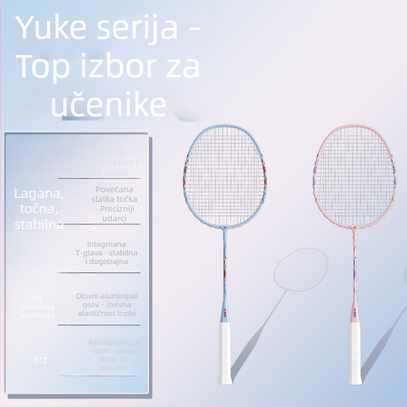 Set badminton reketa za početnike i juniore – lagan 95–100 g, okvir od željeznog zlitine, umjerena čvrstoća, Yu ke