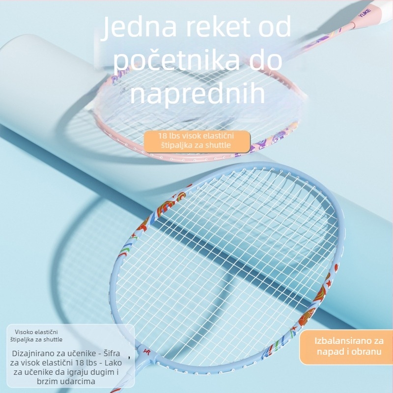 Set badminton reketa za početnike i juniore – lagan 95–100 g, okvir od željeznog zlitine, umjerena čvrstoća, Yu ke
