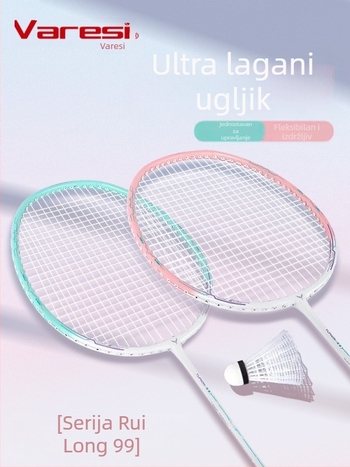 Varesi badminton reket – težina 95–100 g, okvir od vlaknastog stakla, direktan udarac, srednja čvrstoća, pogodan za badminton i tenis
