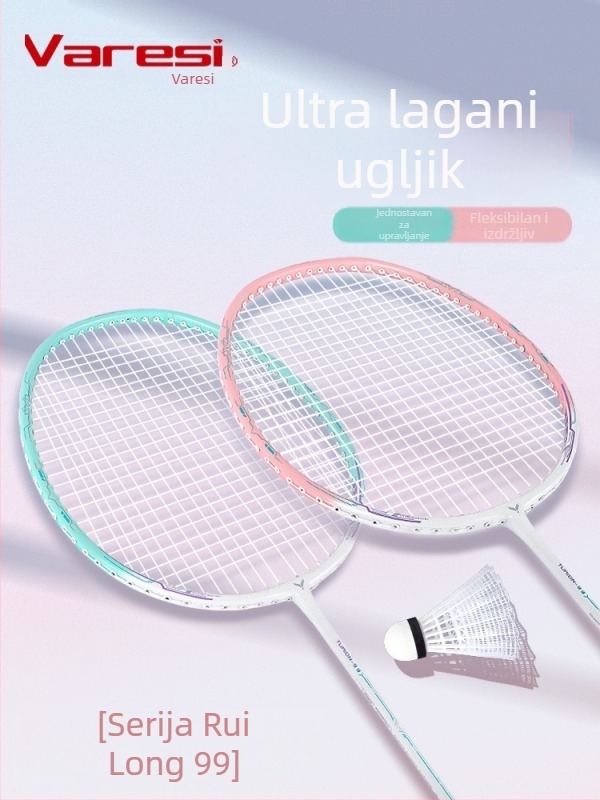 Varesi badminton reket – težina 95–100 g, okvir od vlaknastog stakla, direktan udarac, srednja čvrstoća, pogodan za badminton i tenis