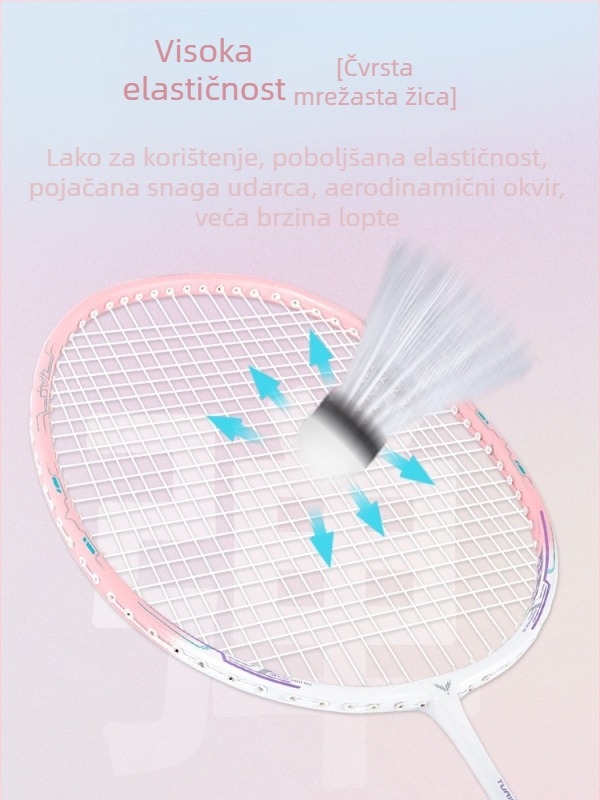 Varesi badminton reket – težina 95–100 g, okvir od vlaknastog stakla, direktan udarac, srednja čvrstoća, pogodan za badminton i tenis