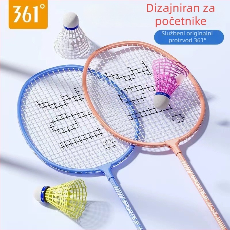 Set od dvije badminton rakete, izuzetno lagane, svaka 95–100 g, okvir od željeznog legura, najlonske žice, direktni udar, drška G5, za početnike s ofenzivnim stilom