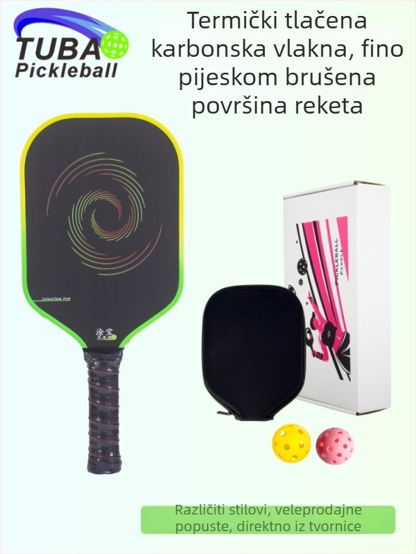 Set pickleball palica od karbonskih vlakana — jezgro: honeycomb + pena, težina 230 g ± 8, površina: tkanasta tekstura, mat završnica, smanjenje buke