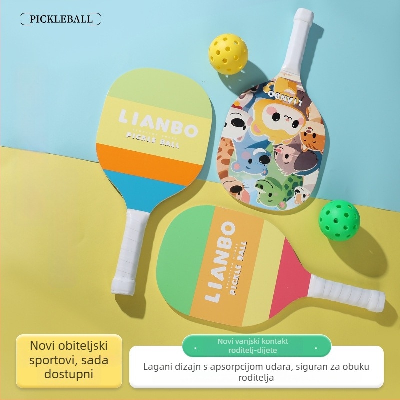 Drveni set pickleball reketa za djecu i odrasle — Lianbo, 700 g, karikatura dizajn plaže
