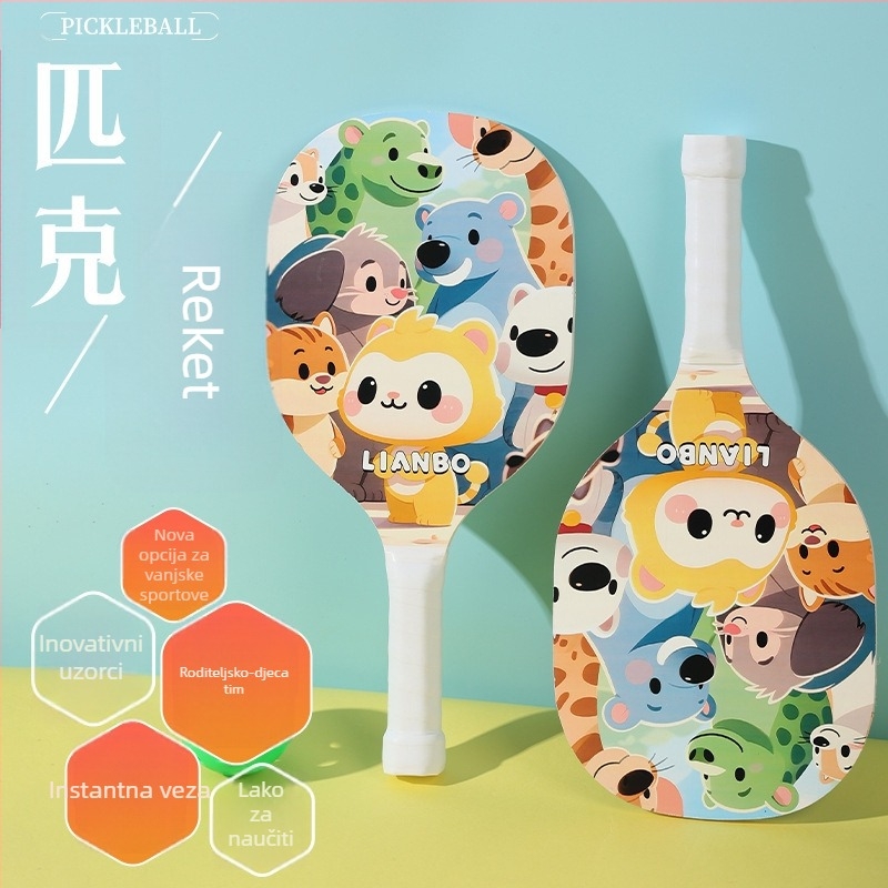 Drveni set pickleball reketa za djecu i odrasle — Lianbo, 700 g, karikatura dizajn plaže