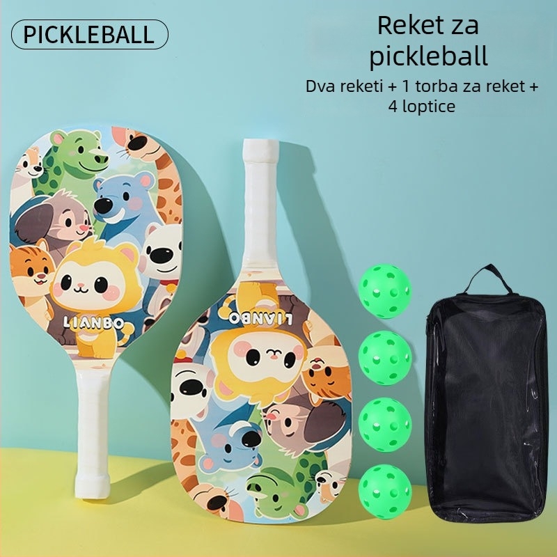 Drveni set pickleball reketa za djecu i odrasle — Lianbo, 700 g, karikatura dizajn plaže