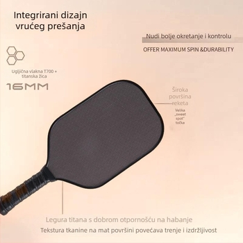 Pickleball paddle od titanskog vlakna i karbonskih vlakana, monolitna konstrukcija za vanjsku upotrebu