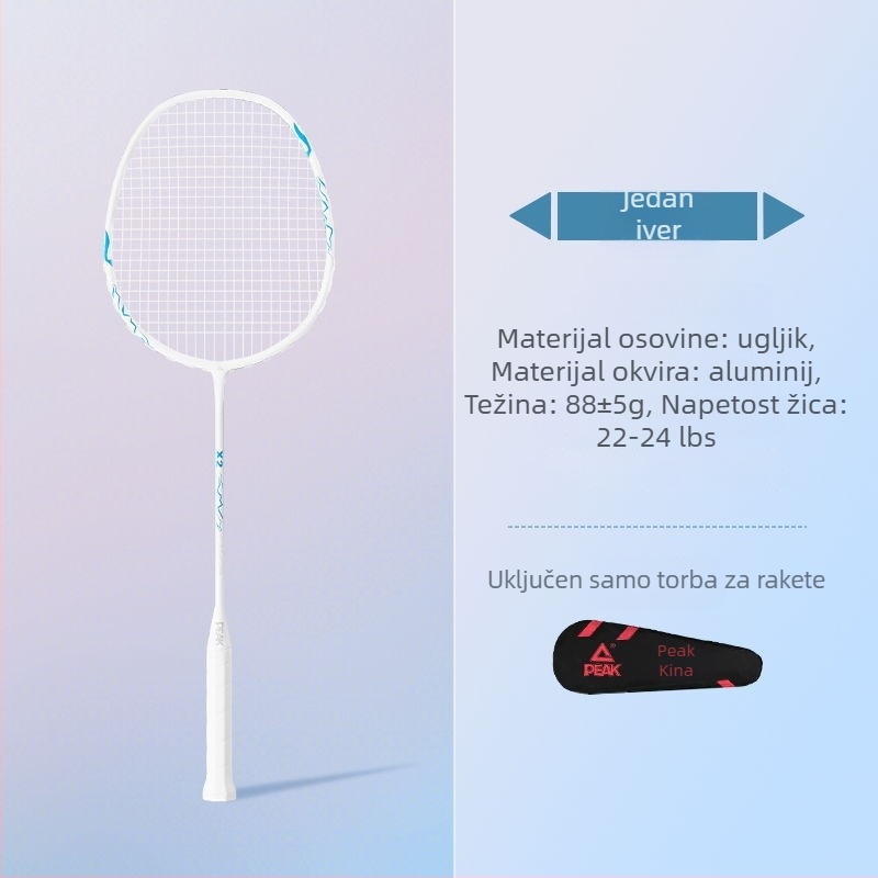 Raketa za badminton – okvir od karbonskih vlakana, težina 85–89 g, direktni udarac, za amatere početnike