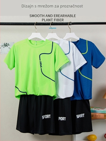 Unisex sportski set s kratkim rukavima, prugasti poliester, ljetna odjeća za tinejdžere 13–16 godina