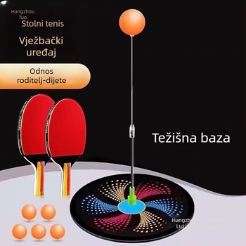 Trener za stolni tenis za djecu — kućna vježba, za jednog ili za dvoje igrača, elastična savitljiva osovina, automatsko odbijanje lopte, nehrđajući čelik