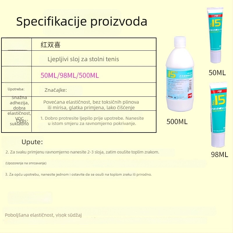 Lijepilo za stolni tenis - anorgansko ljepilo za lijepljenje gume, 50 ml, DHS (Double Happiness)
