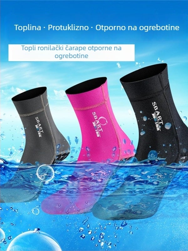 Sbart/Shabbat ronilačke čarape, 3 mm neopren, 90% neopren / 10% najlona, otporne na rezanje, protuklizne
