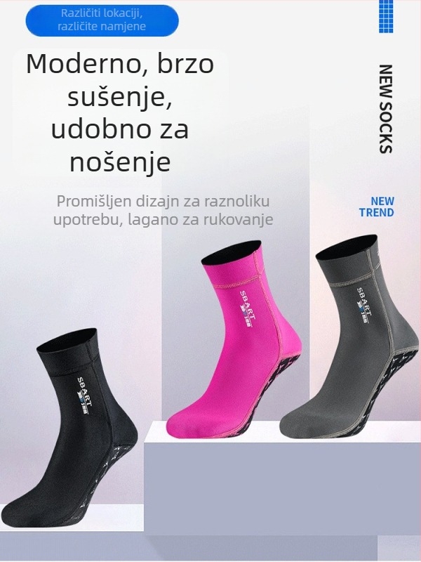 Sbart/Shabbat ronilačke čarape, 3 mm neopren, 90% neopren / 10% najlona, otporne na rezanje, protuklizne