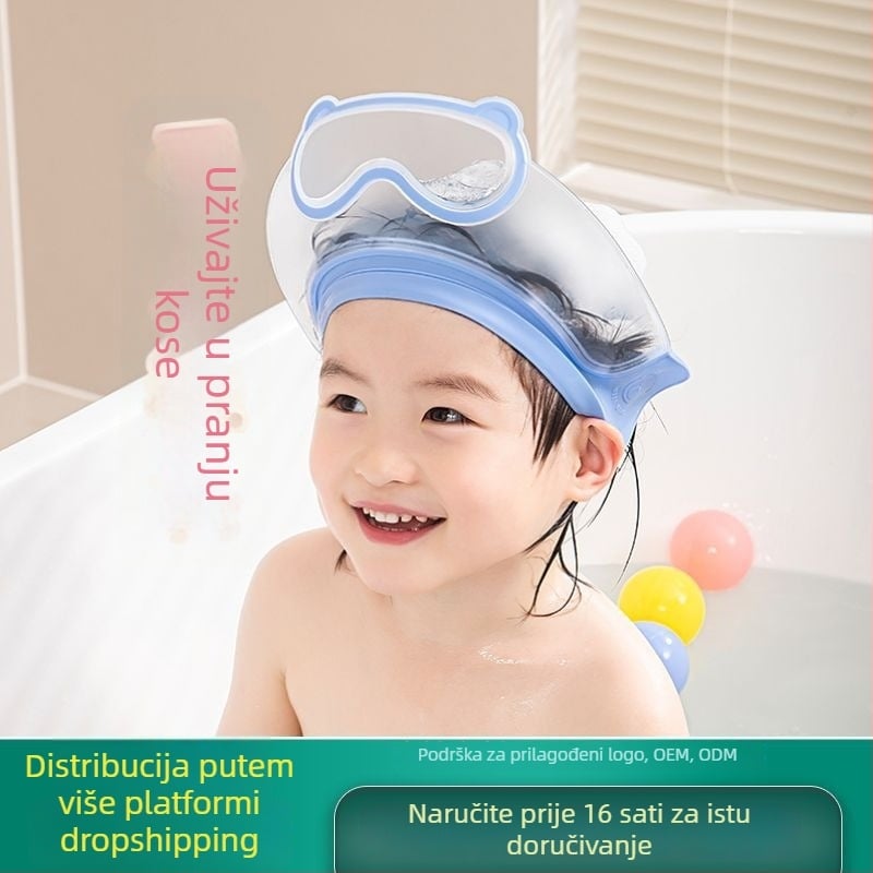 Dječja kapa za šampon s dvostrukom vodootporom zaštitom za uši; ponovno upotrebljiva, PP+TPE materijal, 70 g, mogućnost otiska loga