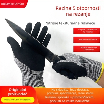 Nitrilne rukavice za rezanje, klasa 5, otporne na ogrebotine i habanje; Marka Qin Sail, Materijal HPPE Scrub, Namjena: rezanje stakla, kuhinja, drvodjelstvo