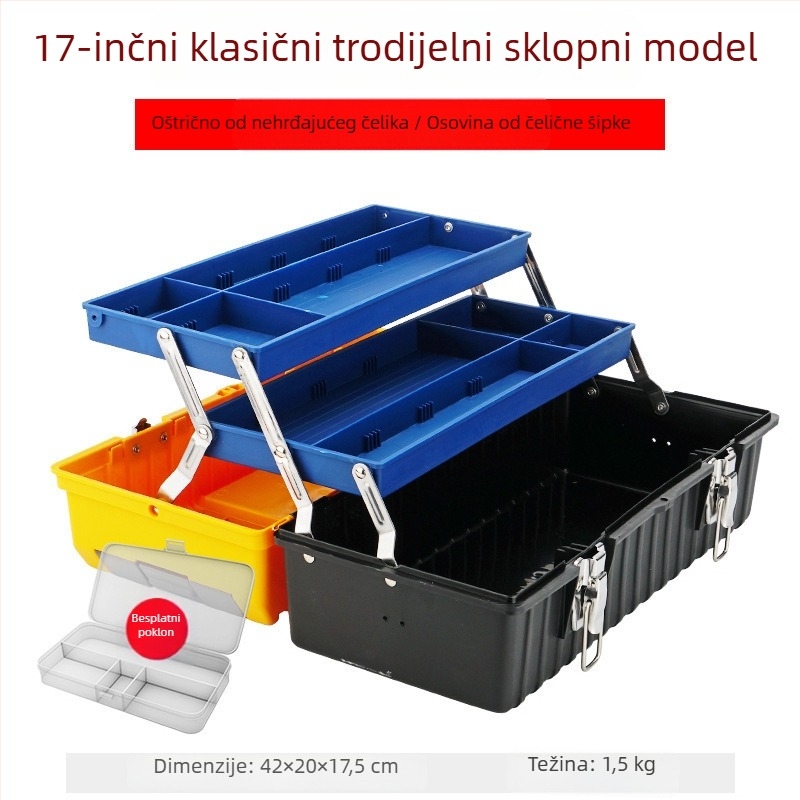 Metalna kutija za alate, kompaktna kutija za pohranu, sklopiva s tri razine, industrijske klase, čvrsta, za montiranje na vozilo (Model ZsfcBjBD)