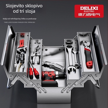 Delixi Electric kutija alata od nehrđajućeg čelika – prijenosna, trostupanjski sklopni nagibni dizajn za kuću i vozilo