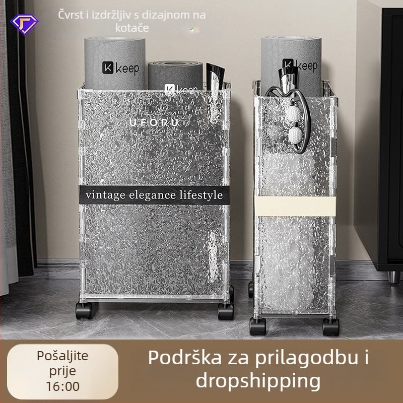 Regal za pohranu joga prostirke s kotačićima – Kapacitet 30–40 L – PET plast – Jednostavan i moderan dizajn
