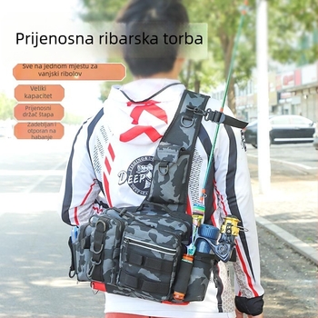 Torba za rijeku ribolov s višenamjenskim odjeljkom za mamce i držačem štapa, Oxford platno, velika kapaciteta, maskirni remen