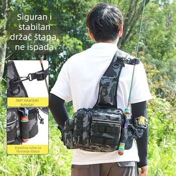 Torba za rijeku ribolov s višenamjenskim odjeljkom za mamce i držačem štapa, Oxford platno, velika kapaciteta, maskirni remen