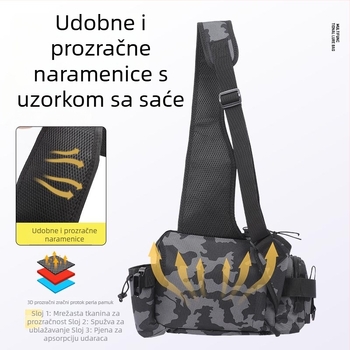 Torba za rijeku ribolov s višenamjenskim odjeljkom za mamce i držačem štapa, Oxford platno, velika kapaciteta, maskirni remen