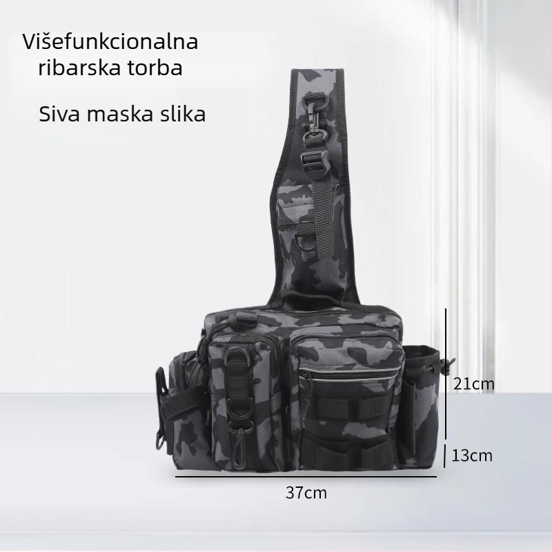 Torba za rijeku ribolov s višenamjenskim odjeljkom za mamce i držačem štapa, Oxford platno, velika kapaciteta, maskirni remen