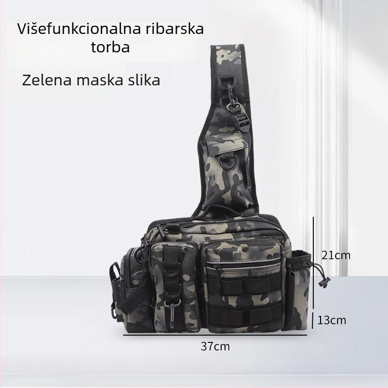 Torba za rijeku ribolov s višenamjenskim odjeljkom za mamce i držačem štapa, Oxford platno, velika kapaciteta, maskirni remen