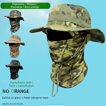 Kamuflirana kapa s okruglim rubom za aktivnosti na otvorenom – vjetrovita Bennie kapa sa šnuralom, unisex, poliester, za planinarenje i ribolov