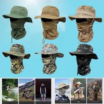 Kamuflirana kapa s okruglim rubom za aktivnosti na otvorenom – vjetrovita Bennie kapa sa šnuralom, unisex, poliester, za planinarenje i ribolov