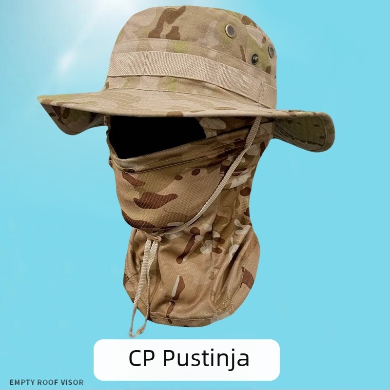 Kamuflirana kapa s okruglim rubom za aktivnosti na otvorenom – vjetrovita Bennie kapa sa šnuralom, unisex, poliester, za planinarenje i ribolov