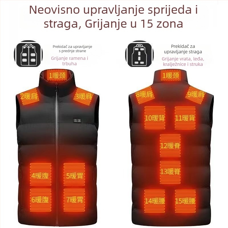Muški pamučni podstavljeni kardigan-vesta sa zipom, stojeći ovratnik, debeli zimski poliester
