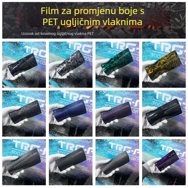 PET folija za oblaganje automobila s uzorkom vlakana karbona, ljepilo za montažu, duljina prilagodljiva