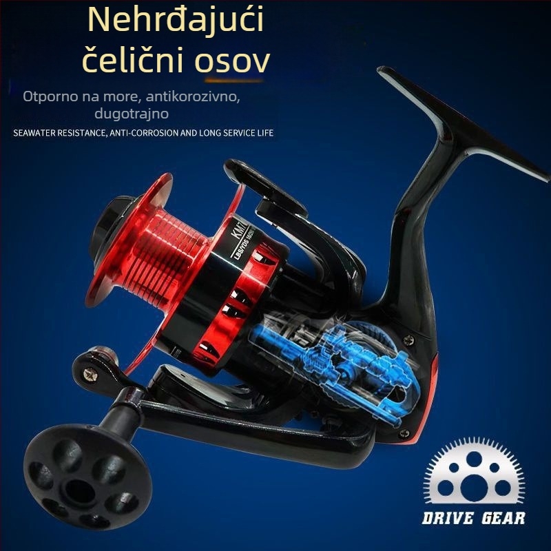 Ribički navijač - Metalno kućište, otporan na slanu vodu, nehrđajući čelik, dugačak bacanje, 13+ osovina