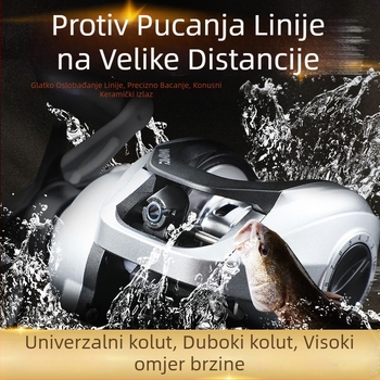 Potpuno metalni kolut za ribolov, s oblikom kapljice vode, za duga bacanja, magnetska kočnica i alarm za vuču