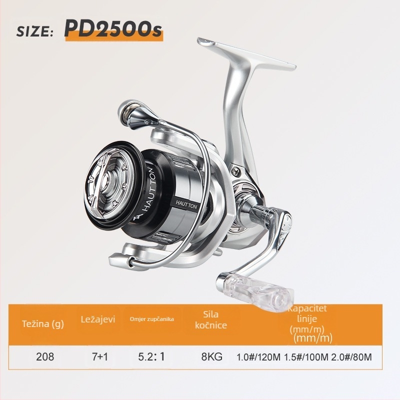 Haodon okretna mašina za ribolov, omjer prijenosa 5,2:1, bez praznina, metalna špulja