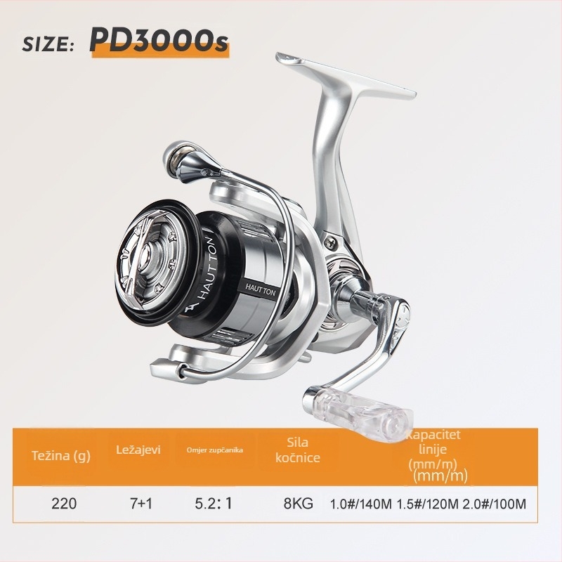 Haodon okretna mašina za ribolov, omjer prijenosa 5,2:1, bez praznina, metalna špulja