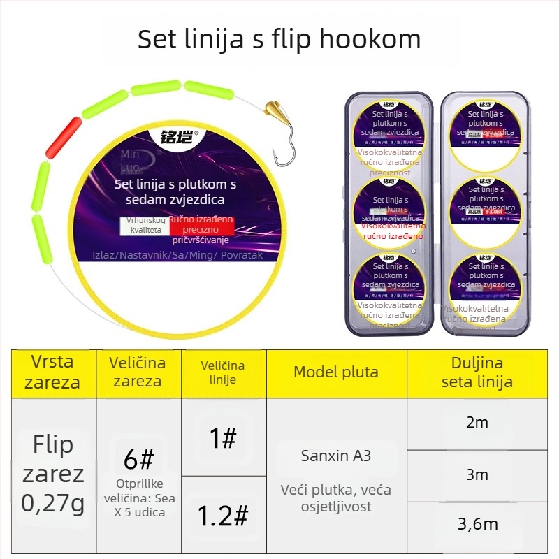 Set ribolovnih rigova s plutom sa sedam zvjezdica, bakrena glava, najlon konac, duljina 2,5–3,6 m, za tradicionalni ribolov