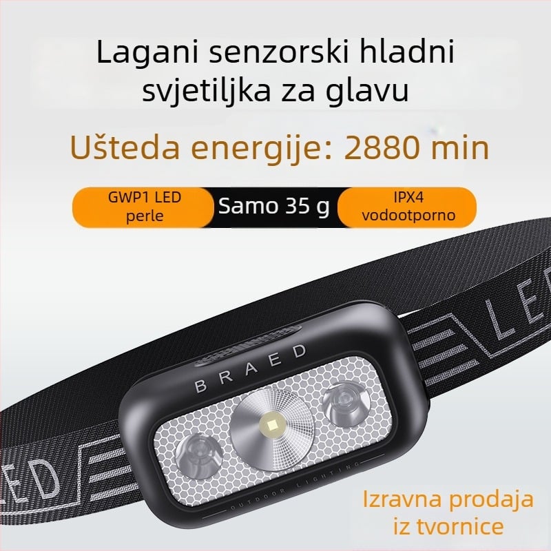 LED čelna lampica za ribolov, punjiva, vodootporna, domet 300+ m, trajanje 8–72 h