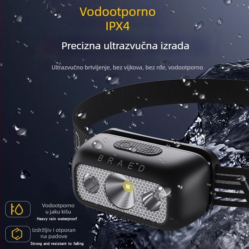 LED čelna lampica za ribolov, punjiva, vodootporna, domet 300+ m, trajanje 8–72 h
