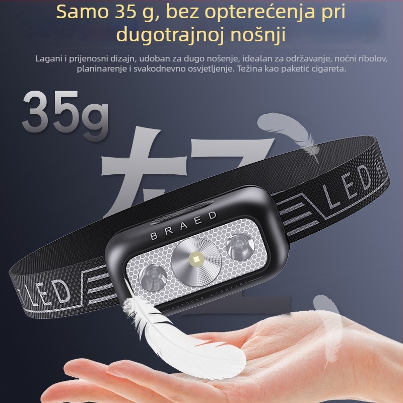 LED čelna lampica za ribolov, punjiva, vodootporna, domet 300+ m, trajanje 8–72 h