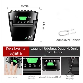 LED čelna lampica s klipom za kapu, senzor, punjiva, ABS kućište, dug život baterije, domet do 50 m