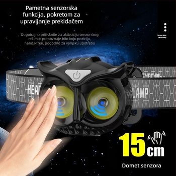Čelna lampica s COB LED, 10W, 1200mAh, punjiva, domet 100–200 m