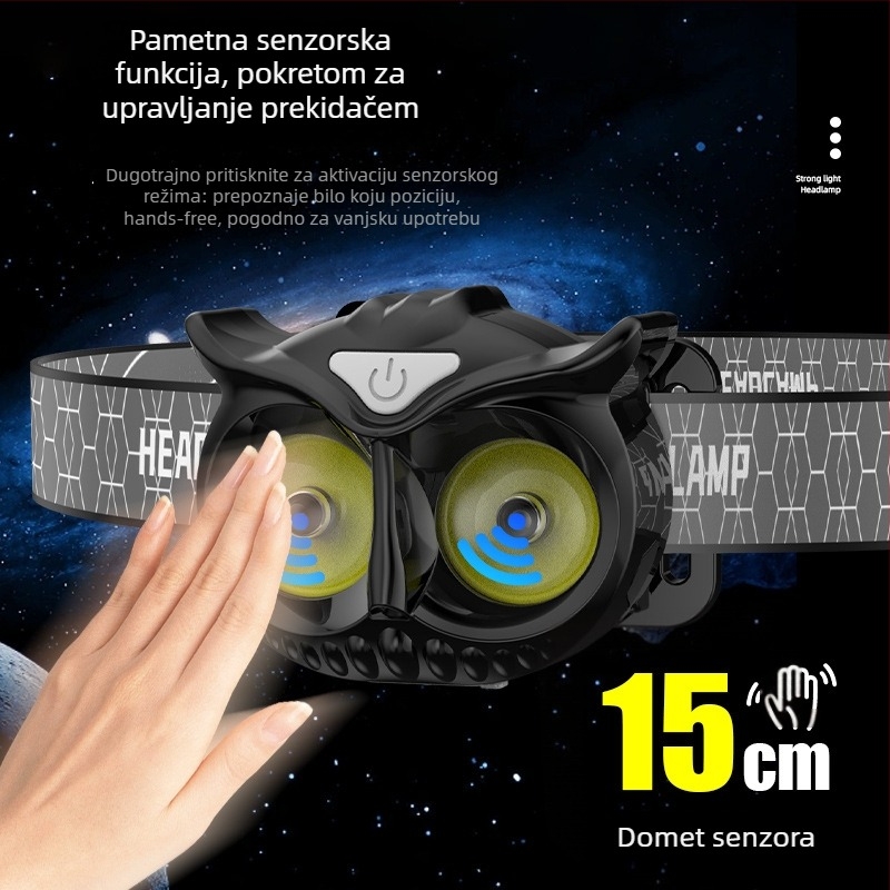Čelna lampica s COB LED, 10W, 1200mAh, punjiva, domet 100–200 m