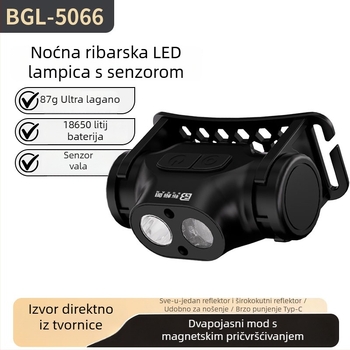 LED čelna lampica za ribolov sa senzorom gestova, 20W, 18650 baterija, punjiva, domet do 500 m