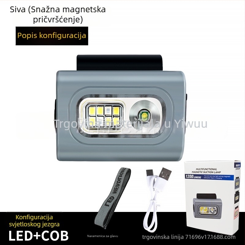 LED čelna lampica s klipom za odjeću, USB punjenje, ABS kućište, LED izvor svjetla, domet do 50 m, pogodna za kampiranje i noćni ribolov