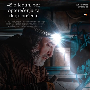 LED čelna lampica za noćni ribolov s punjačem, aluminijska legura, 3W, 800mAh baterija, domet zrake 100–200 m