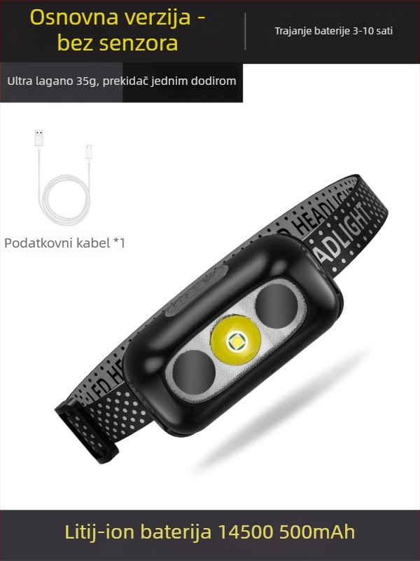 LED čelna lampica za noćni ribolov s punjačem, aluminijska legura, 3W, 800mAh baterija, domet zrake 100–200 m